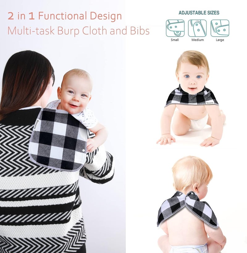 Benoxine Baby Burp Cloths & Baby Bibs 2-in-1 Design Large Size 3 Layers Thicken Cotton Super Absorbent and Soft Baby Spit Up Burping Rags Baby Burp Cloth Set for Boys and Girls Solid 12 Pack - Image 2